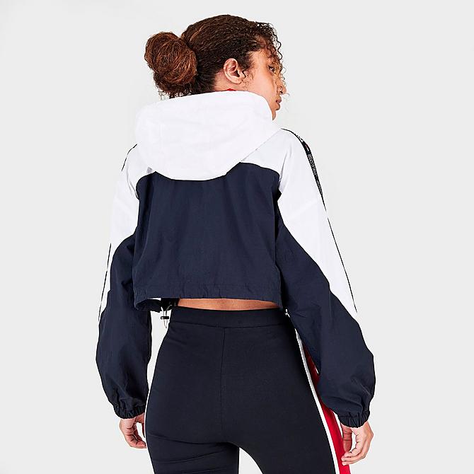 Back Right view of Women's Tommy Jeans Cropped Windbreaker Jacket in Sky Captain/Multi Click to zoom