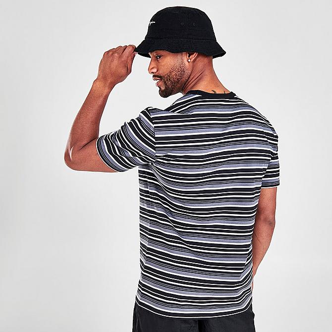 On Model 5 view of Men's Champion Yarn-Dye Stripe T-Shirt in Black/Grey Click to zoom