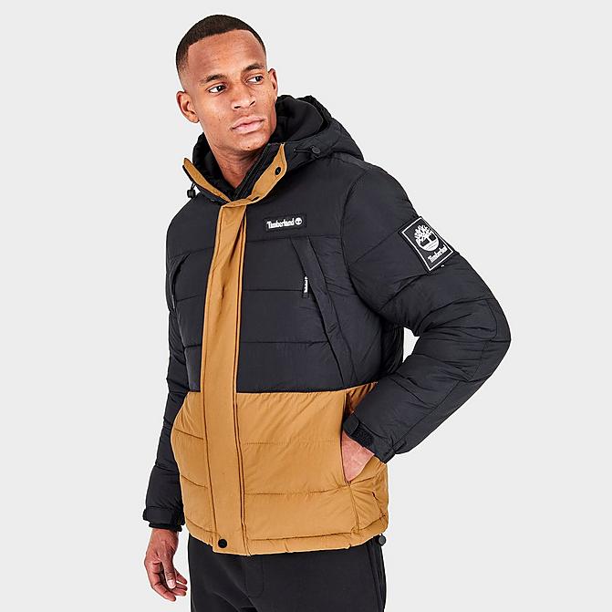 Front view of Men's Timberland Outdoor Archive Puffer Jacket in Black/Wheat Click to zoom