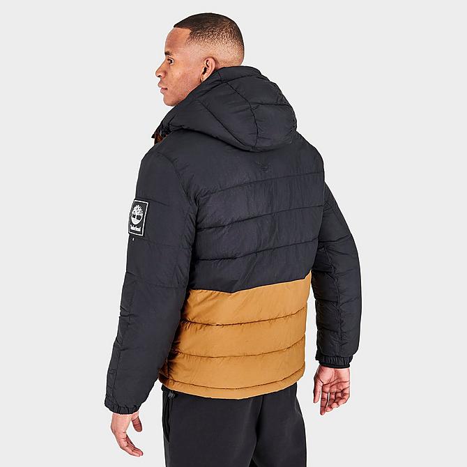 Back Right view of Men's Timberland Outdoor Archive Puffer Jacket in Black/Wheat Click to zoom