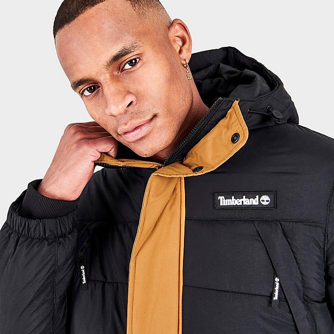 On Model 5 view of Men's Timberland Outdoor Archive Puffer Jacket in Black/Wheat Click to zoom