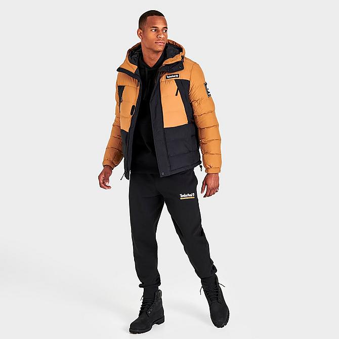Front Three Quarter view of Men's Timberland Outdoor Archive Puffer Jacket in Wheat/Black Click to zoom