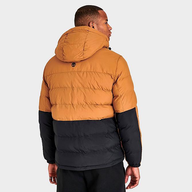Back Right view of Men's Timberland Outdoor Archive Puffer Jacket in Wheat/Black Click to zoom