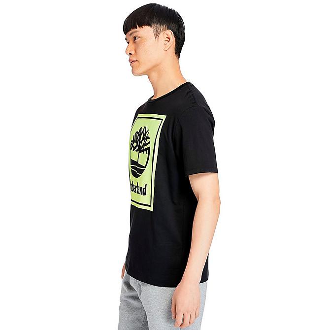Back Left view of Men's Timberland Stack Logo T-Shirt in Black/White Click to zoom