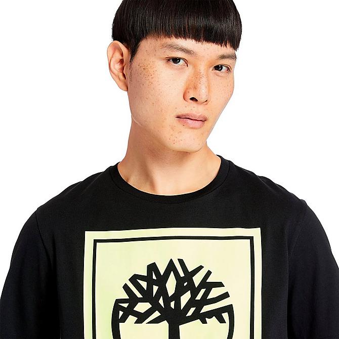On Model 5 view of Men's Timberland Stack Logo T-Shirt in Black/White Click to zoom