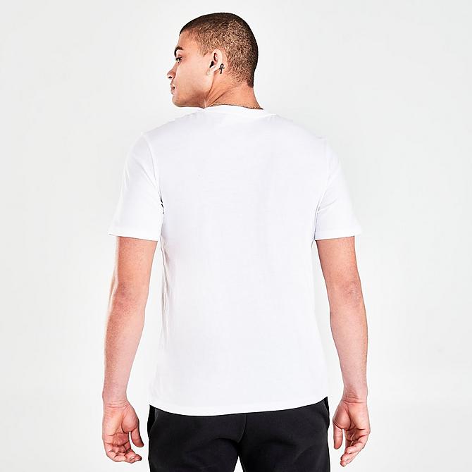 Back Right view of Men's Timberland Stack Logo Graphic Print Short-Sleeve T-Shirt in White Click to zoom