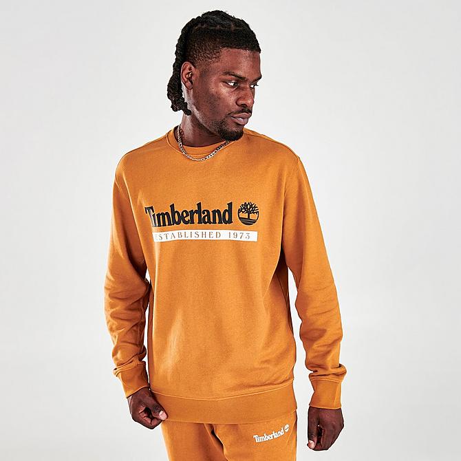 Back Right view of Timberland Established 1973 Crewneck Sweatshirt in Dark Cheddar/Black Click to zoom
