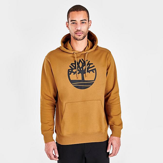 Back Left view of Men's Timberland Tree Logo Pullover Hoodie in Wheat Click to zoom