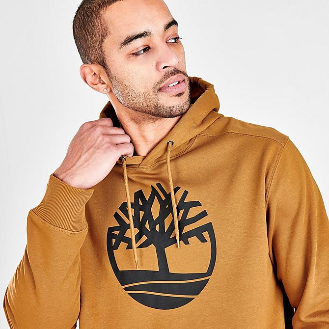 On Model 5 view of Men's Timberland Tree Logo Pullover Hoodie in Wheat Click to zoom
