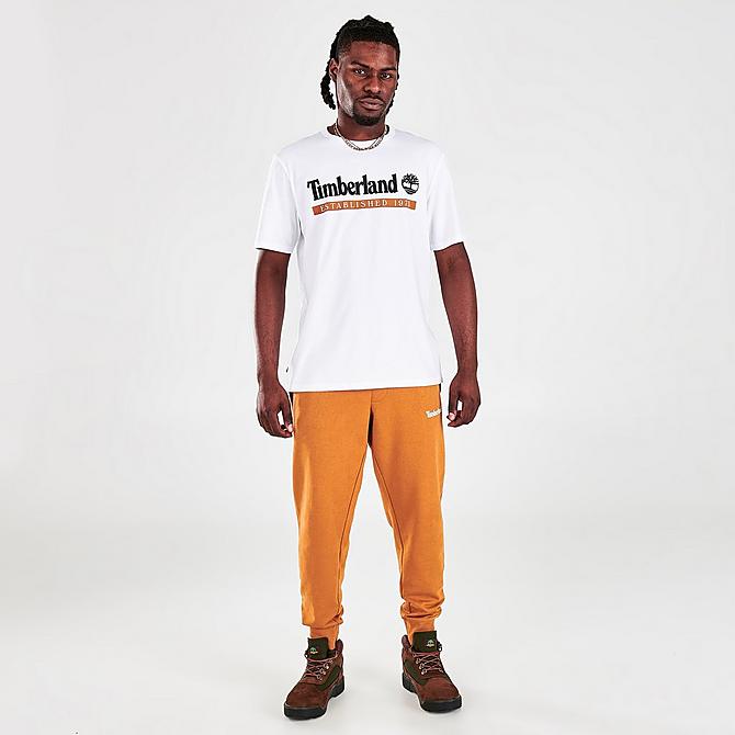 Front Three Quarter view of Men's Timberland Established 1973 T-Shirt in Wheat Boot-White Click to zoom