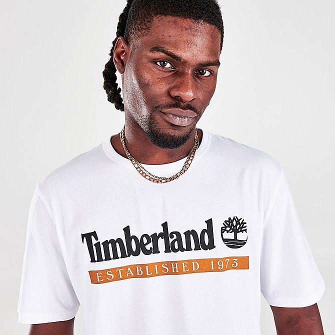 On Model 5 view of Men's Timberland Established 1973 T-Shirt in Wheat Boot-White Click to zoom