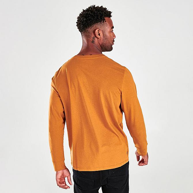 Back Right view of Timberland Stack Logo Long-Sleeve T-Shirt in Wheat Boot/White Sand Click to zoom