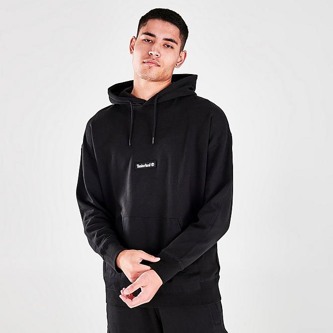 Back Left view of Men's Timberland Cargo Pullover Hoodie in Black Click to zoom