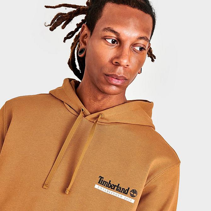 On Model 5 view of Men's Timberland Established 1973 Hoodie in Wheat Click to zoom