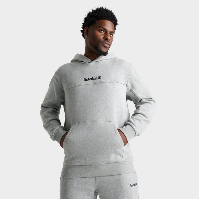 [angle] view of Men's Timberland Embroidered Logo Pullover Hoodie in Grey Click to zoom