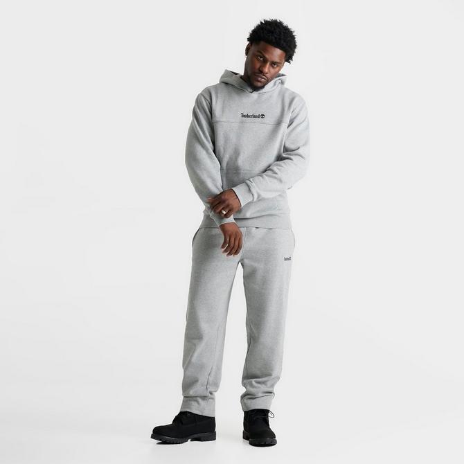 [angle] view of Men's Timberland Embroidered Logo Pullover Hoodie in Grey Click to zoom