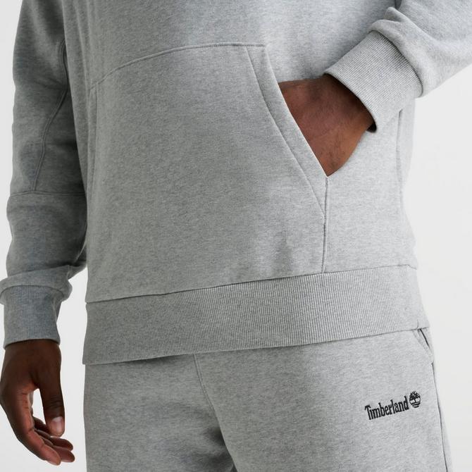 [angle] view of Men's Timberland Embroidered Logo Pullover Hoodie in Grey Click to zoom
