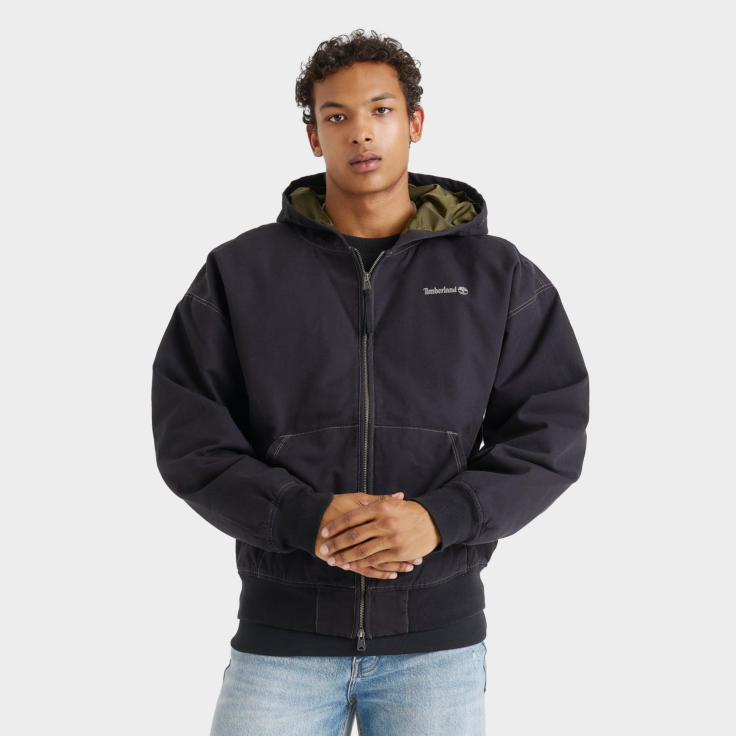 Men's Timberland Washed Duck Canvas Hooded Bomber Jacket | Finish Line