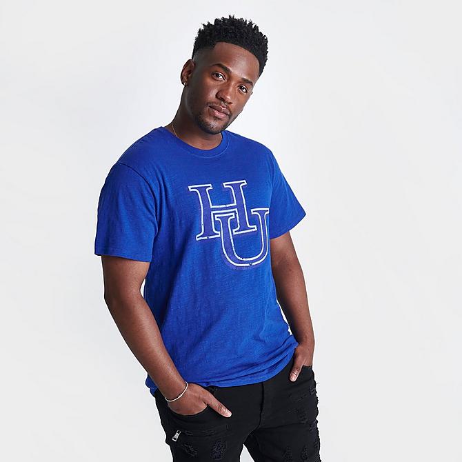 Back Left view of Men's Mitchell & Ness Hampton Pirates College Logo T-Shirt in Blue Click to zoom