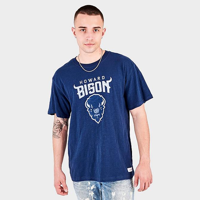 Front view of Men's Mitchell & Ness Howard Bison College Logo T-Shirt in Blue Click to zoom