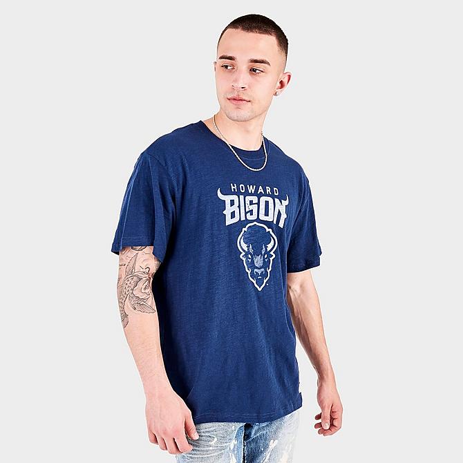 Back Left view of Men's Mitchell & Ness Howard Bison College Logo T-Shirt in Blue Click to zoom