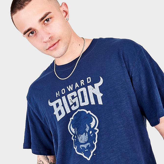 On Model 5 view of Men's Mitchell & Ness Howard Bison College Logo T-Shirt in Blue Click to zoom