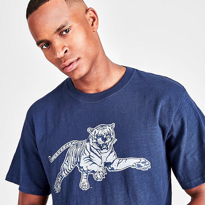 On Model 5 view of Men's Mitchell & Ness Legendary Slub Jackson State University Short-Sleeve T-Shirt in Blue Click to zoom