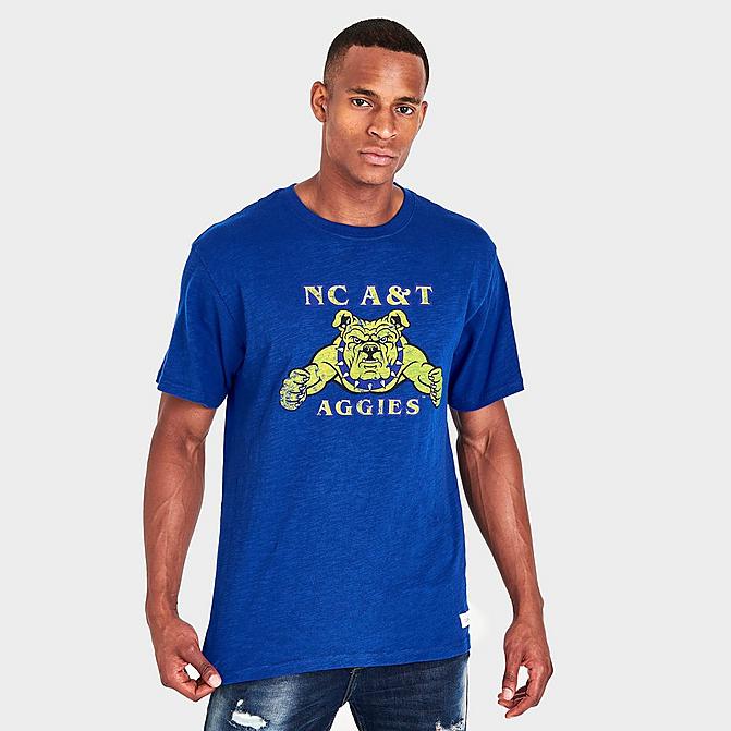 Front view of Men's Mitchell & Ness NC A&T Aggies College Big Logo T-Shirt in Navy Click to zoom