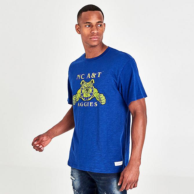 Back Left view of Men's Mitchell & Ness NC A&T Aggies College Big Logo T-Shirt in Navy Click to zoom