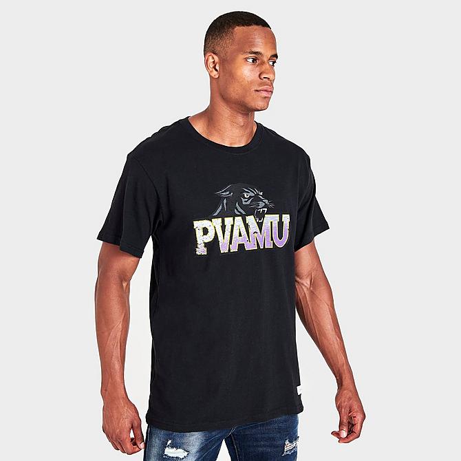 Back Left view of Men's Mitchell & Ness Prairie View A&M Panthers College Big Logo T-Shirt in Black Click to zoom