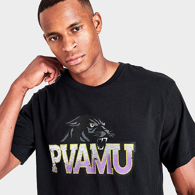 On Model 5 view of Men's Mitchell & Ness Prairie View A&M Panthers College Big Logo T-Shirt in Black Click to zoom
