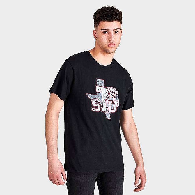 Back Left view of Men's Mitchell & Ness Legendary Slub Texas Southern University Short-Sleeve T-Shirt in Black Click to zoom
