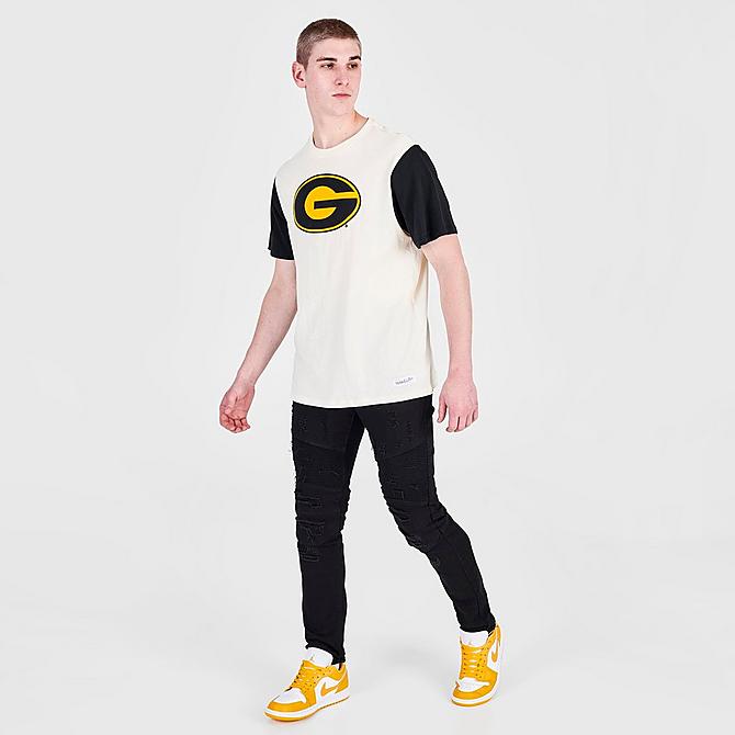 Front Three Quarter view of Men's Mitchell & Ness Grambling State Tigers College Color-Blocked T-Shirt in White Click to zoom