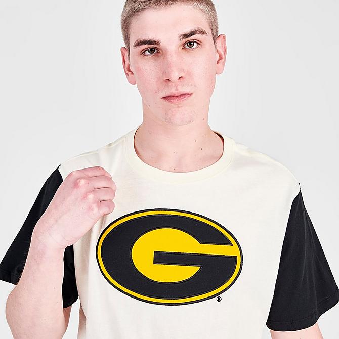 On Model 5 view of Men's Mitchell & Ness Grambling State Tigers College Color-Blocked T-Shirt in White Click to zoom