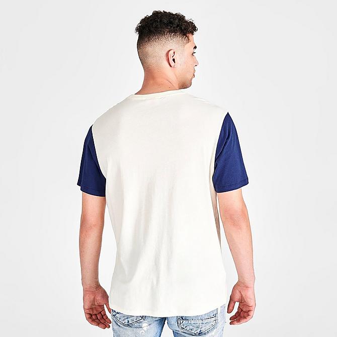 Back Right view of Men's Mitchell & Ness Jackson State Tigers College Color-Blocked T-Shirt in White/Navy Click to zoom
