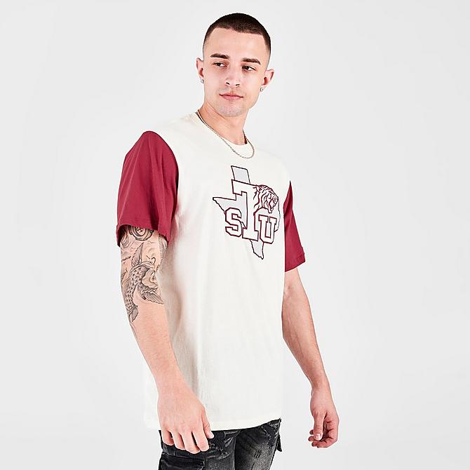 Back Left view of Men's Mitchell & Ness Texas Southern Tigers College Color-Blocked T-Shirt in White Click to zoom