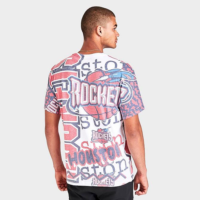 Back Right view of Men's Mitchell & Ness Houston Rockets NBA Jumbotron T-Shirt in Blue/Red Click to zoom