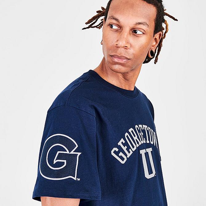 On Model 5 view of Men's Mitchell & Ness Georgetown Hoyas College Champs T-Shirt in Navy Click to zoom
