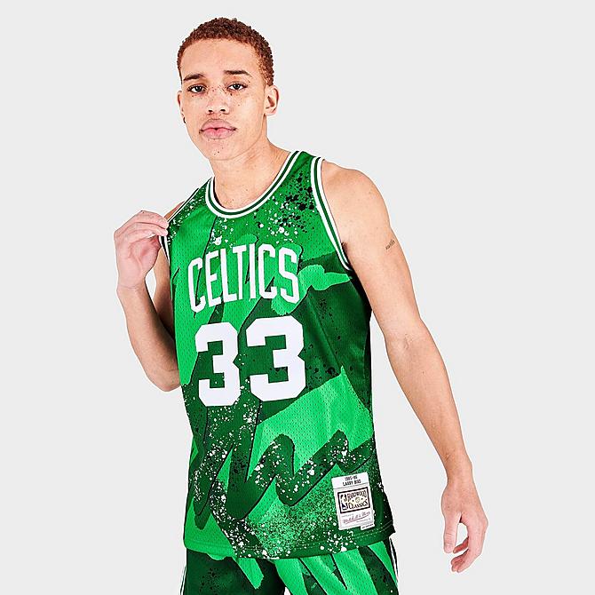 [angle] view of Men's Mitchell & Ness Boston Celtics NBA Hyper Hoops Swingman Jersey in Green Click to zoom