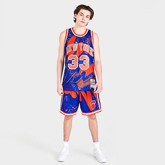 [angle] view of Men's Mitchell & Ness NBA Hyper Hoops Swingman Jersey in Blue Click to zoom