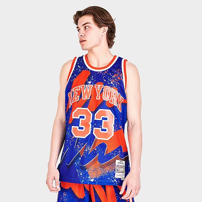 [angle] view of Men's Mitchell & Ness NBA Hyper Hoops Swingman Jersey in Blue Click to zoom