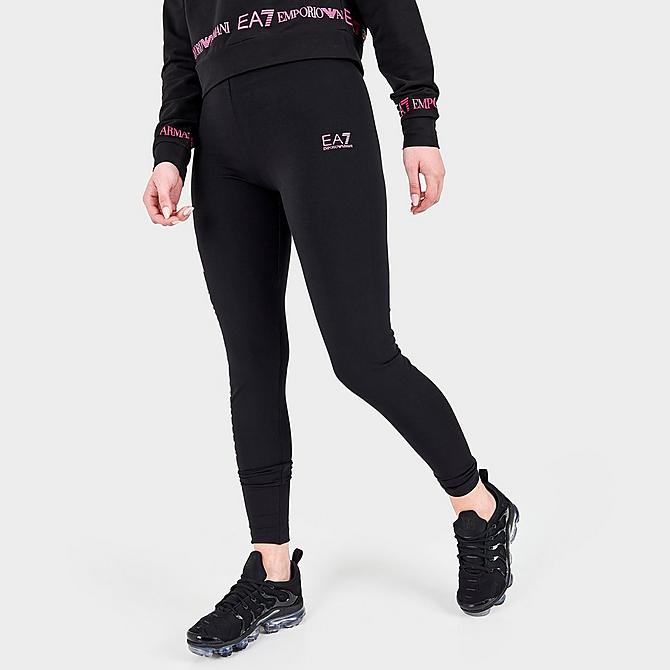 Back Left view of Women's Emporio Armani EA7 Vertical Logo Stretch Leggings in Black Click to zoom