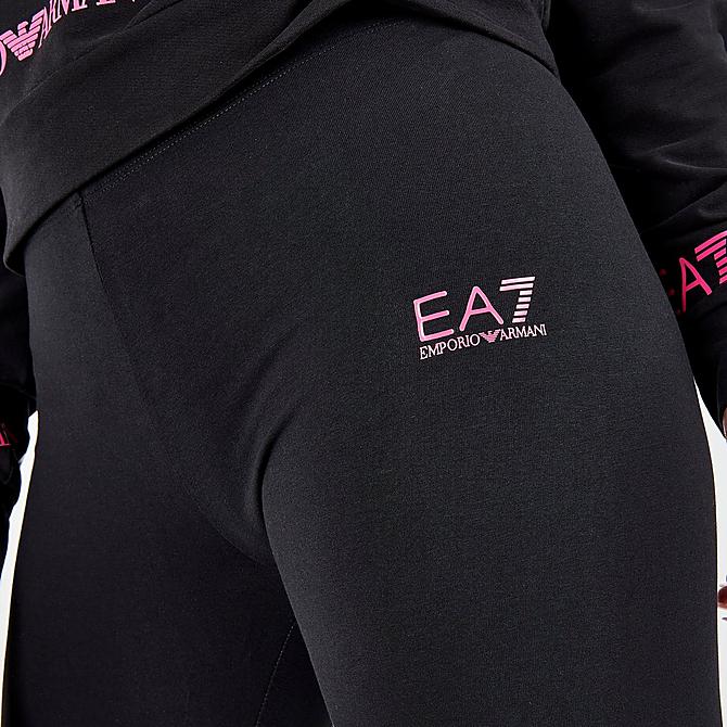 On Model 5 view of Women's Emporio Armani EA7 Vertical Logo Stretch Leggings in Black Click to zoom