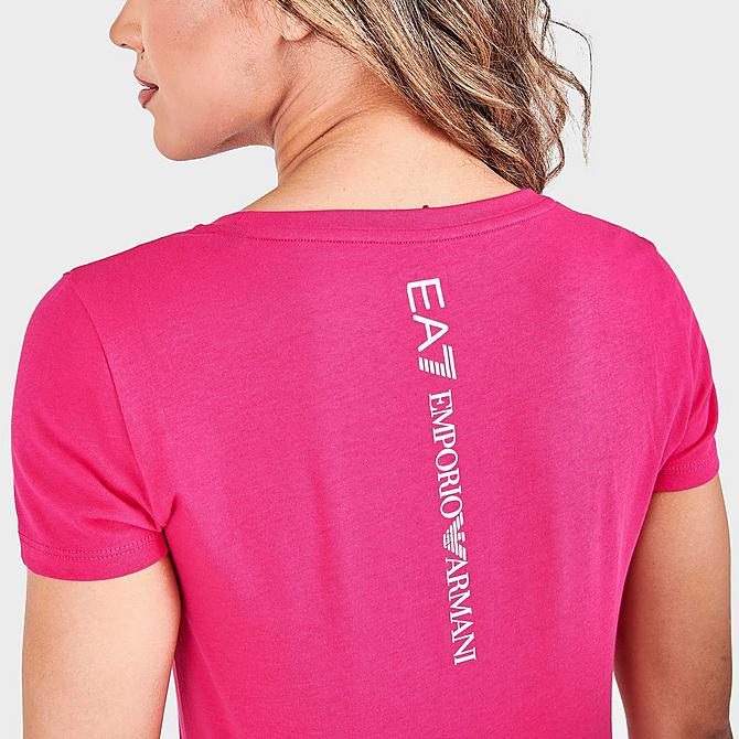 On Model 6 view of Women's Emporio Armani EA7 Shine T-Shirt in Raspberry Sorbet Click to zoom