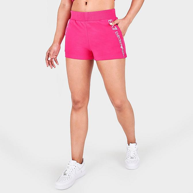Front view of Women's Emporio Armani EA7 Fundamental Sporty Shorts in Raspberry Sorbet Click to zoom
