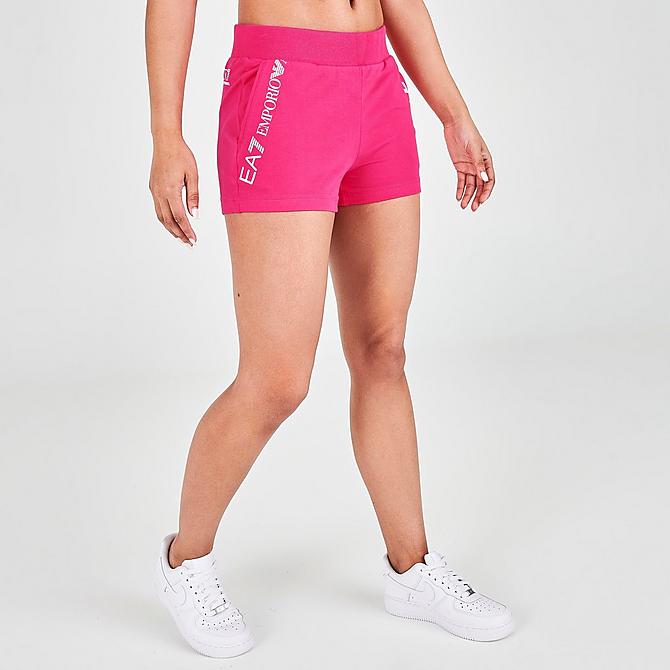 Back Left view of Women's Emporio Armani EA7 Fundamental Sporty Shorts in Raspberry Sorbet Click to zoom