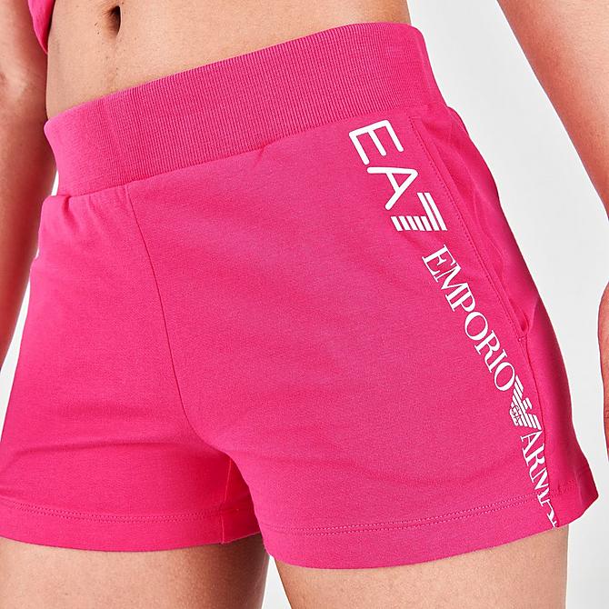 On Model 5 view of Women's Emporio Armani EA7 Fundamental Sporty Shorts in Raspberry Sorbet Click to zoom