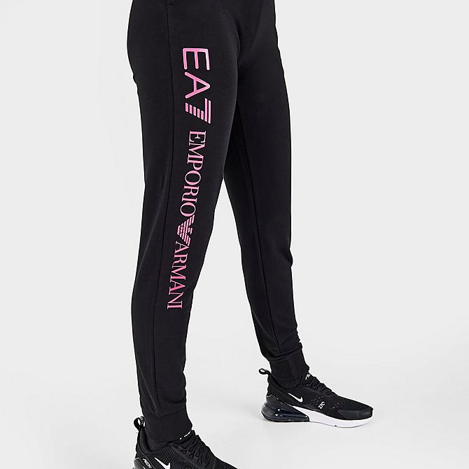 On Model 6 view of Women's Emporio Armani EA7 Fundamental Shorty Jogger Pants in Black Click to zoom