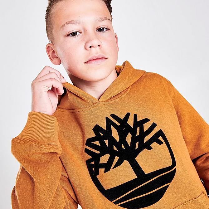 On Model 6 view of Boys' Timberland Smith Pullover Hoodie in Wheat/Black Click to zoom