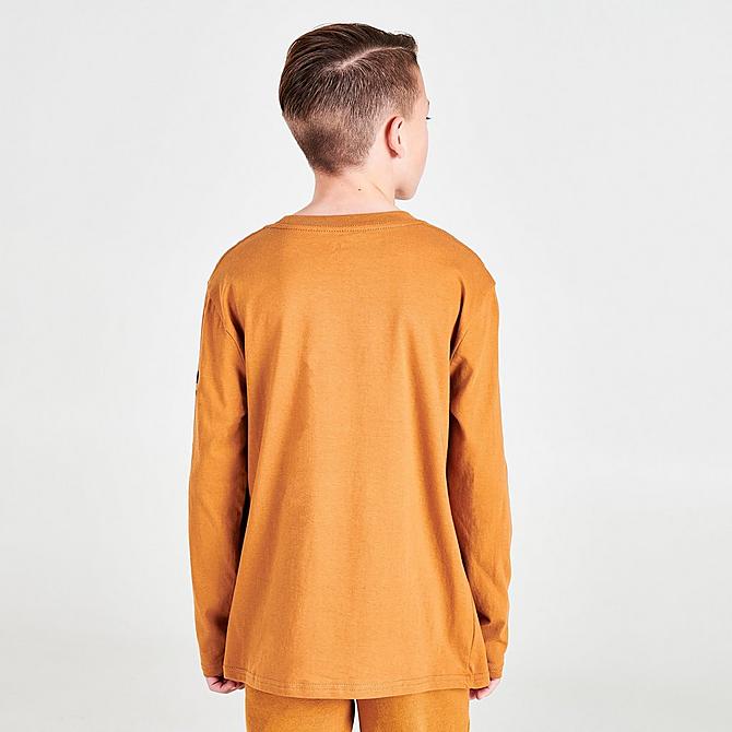 Back Right view of Boys' Timberland Big Tree Arm Hit Long-Sleeve T-Shirt in Wheat Click to zoom